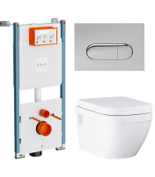 Комплект Унитаз подвесной Grohe Euro Ceramic 39703000 безободковый + Инсталляция VitrA V-Fix Core 732-5800-01PV + Кнопка Root Round 740-2280 хром