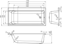 Акриловая ванна Lavinia Boho Catani R 170x80 см, правая, встраиваемая, белая, с каркасом, с экраном, с подголовником
