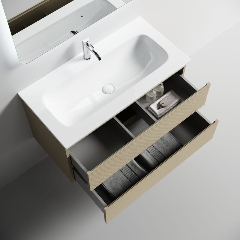 Тумба под раковину подвесная Sancos Folk 890х445х500 мм, c двумя ящиками оснащенными доводчиками, Капучино