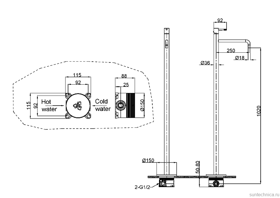 Напольный смеситель для раковины Boheme Uno 107-MG matt gold