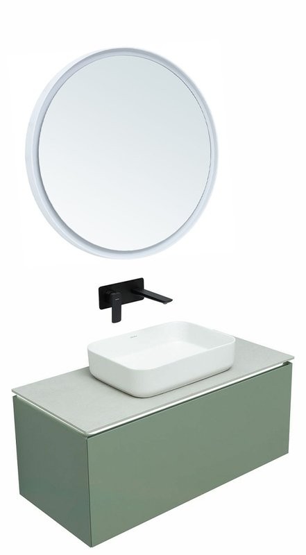 Мебель для ванной комнаты Allen Brau Infinity 100 1+1, подвесная, олива матовый, столешница серый структ