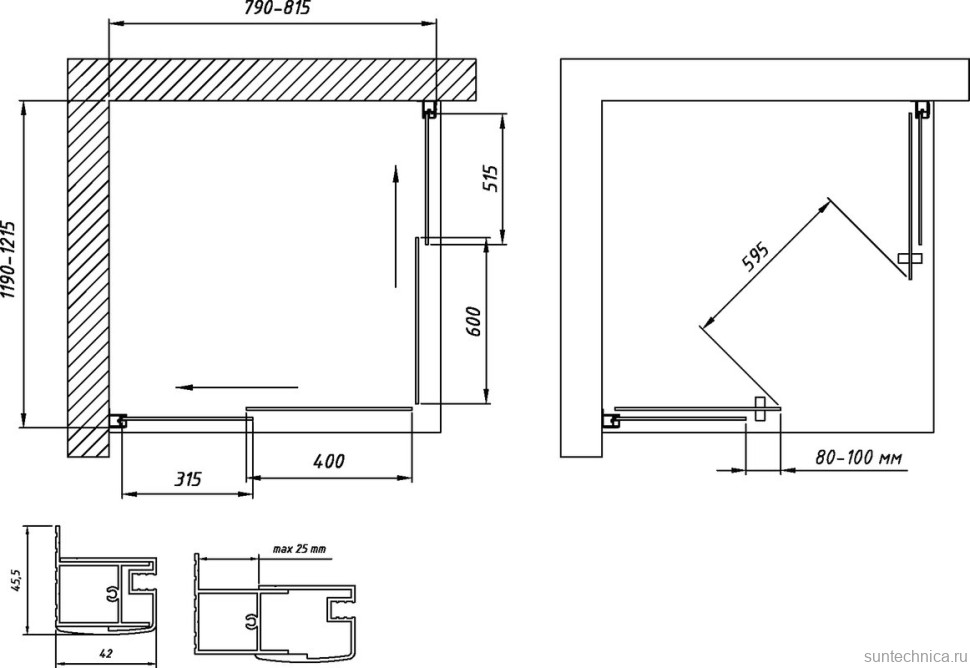 Душевой уголок Vegas Glass ZA-F Novo 120*80 01 01 профиль белый, стекло прозрачное