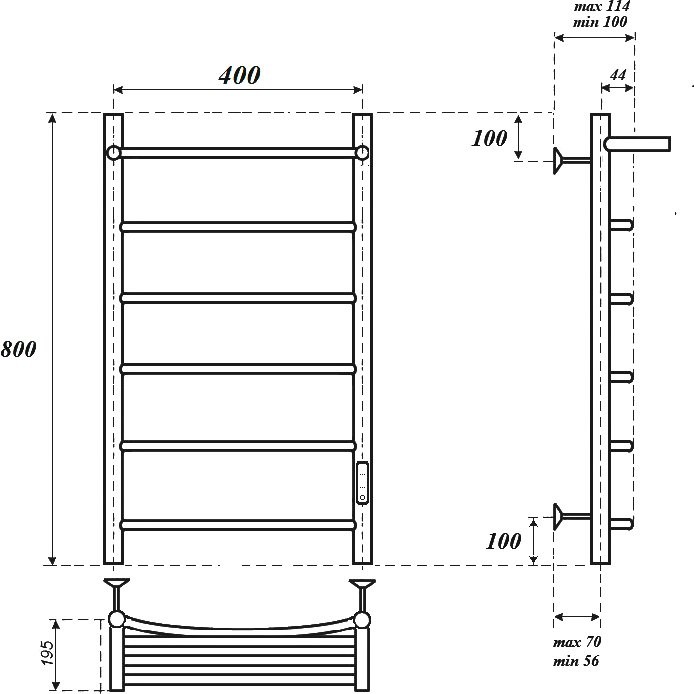 Полотенцесушитель электрический Point Афина П5 PN04848PB 40х80, черный, с полкой