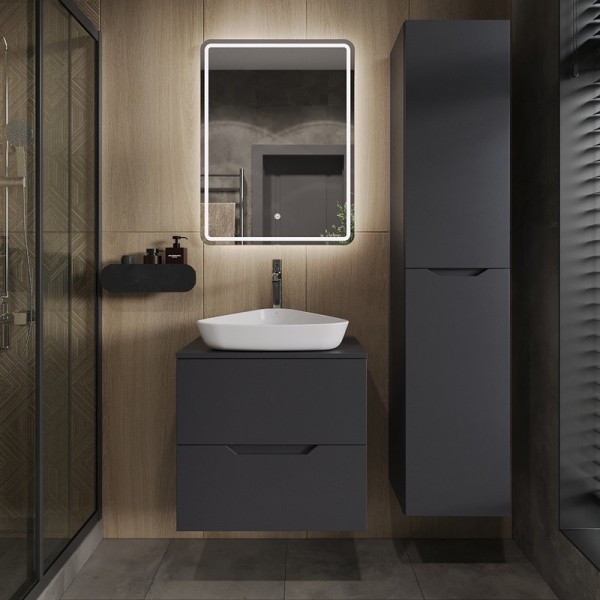 Мебель для ванной комнаты Orange Line 60 подвесная, 2 ящика, матовый графит с раковиной B07-500W