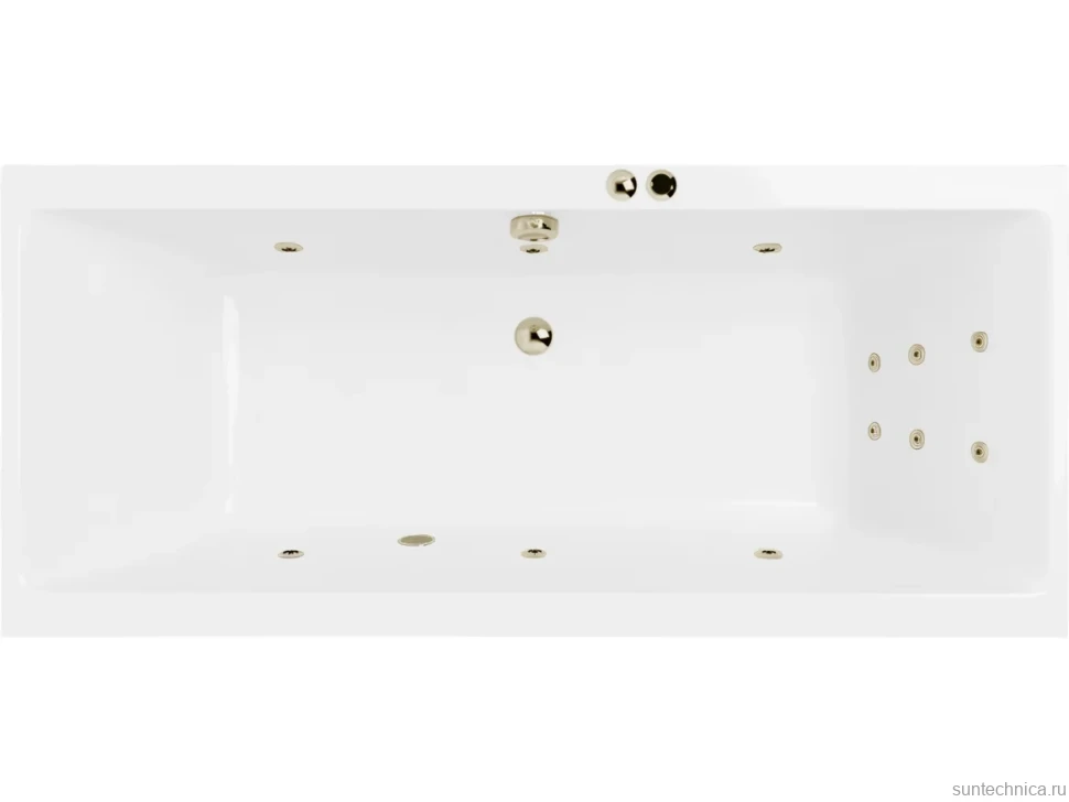 Акриловая ванна Excellent Pryzmat Slim Line 180x80 см, встраиваемая, с гидромассажем, белая, с каркасом, со сливом-переливом, фурнитура бронза