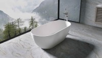 Ванна из искусственного камня Vincea VBT-4S04MW 170x80 см, отдельностоящая, матовая белая, овальная, со сливом-переливом, с донным клапаном