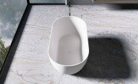 Ванна из искусственного камня Vincea VBT-4S04MW 170x80 см, отдельностоящая, матовая белая, овальная, со сливом-переливом, с донным клапаном