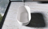 Ванна из искусственного камня Vincea VBT-4S04MW 170x80 см, отдельностоящая, матовая белая, овальная, со сливом-переливом, с донным клапаном