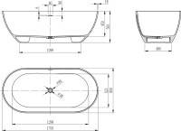 Ванна из искусственного камня Vincea VBT-4S04MW 170x80 см, отдельностоящая, матовая белая, овальная, со сливом-переливом, с донным клапаном
