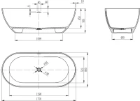 Ванна из искусственного камня Vincea VBT-4S04MW 170x80 см, отдельностоящая, матовая белая, овальная, со сливом-переливом, с донным клапаном