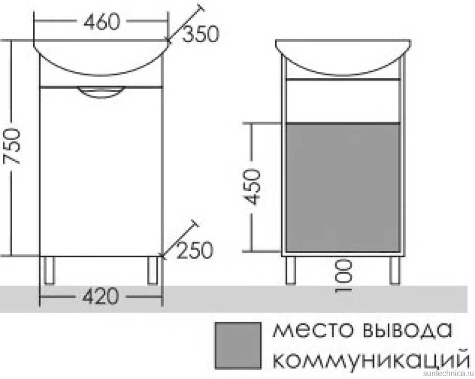 Тумба с раковиной СаНта Родос 45 напольная