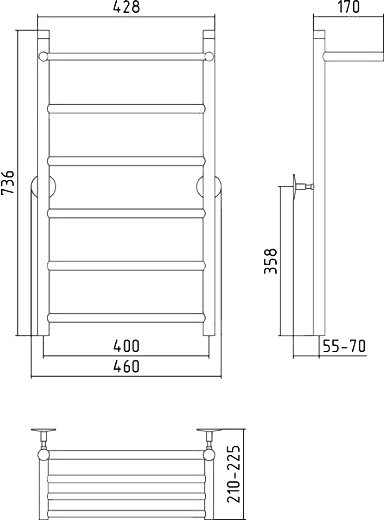 Полотенцесушитель водяной Стилье Универсал-54 00654-8040 75x45 см, глянцевый хром, лесенка, с полкой
