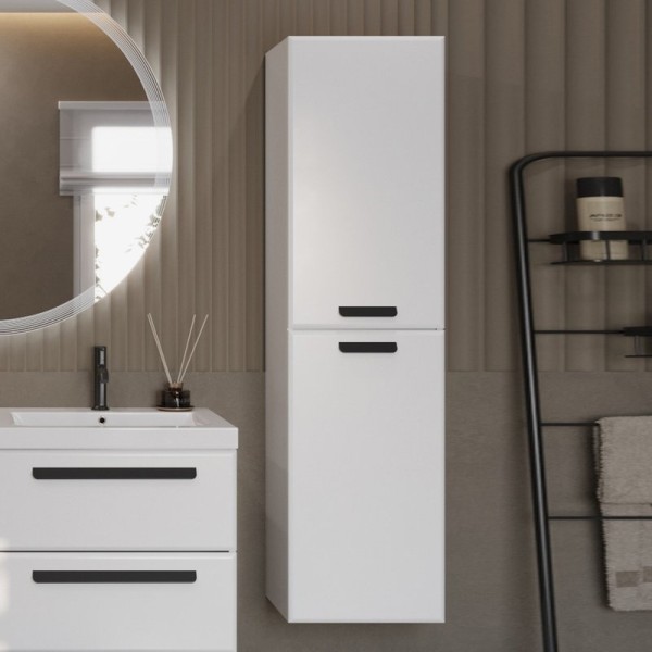 Шкаф пенал для ванной Cezares Eco 40 универсальный ручки матовые черные, bianco lucido