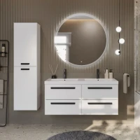 Шкаф пенал для ванной Cezares Eco 40 универсальный ручки матовые черные, bianco lucido