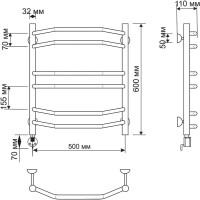Полотенцесушитель электрический Secado Агата 4 65x55 см, подключение слева, бронза, лесенка, латунь