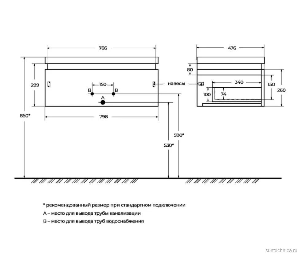 Мебель для ванной комнаты Cezares Slider 80 подвесная, 1 ящик, дуб тангент
