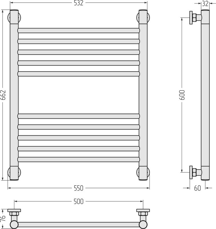 Полотенцесушитель водяной Сунержа Богема + 60x50, белый матовый