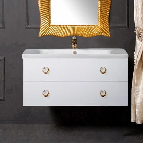 Тумба с раковиной Armadi Art NeoArt 100 white с ручками Drop золото