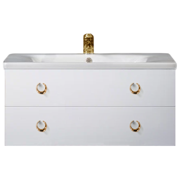 Тумба с раковиной Armadi Art NeoArt 100 white с ручками Drop золото