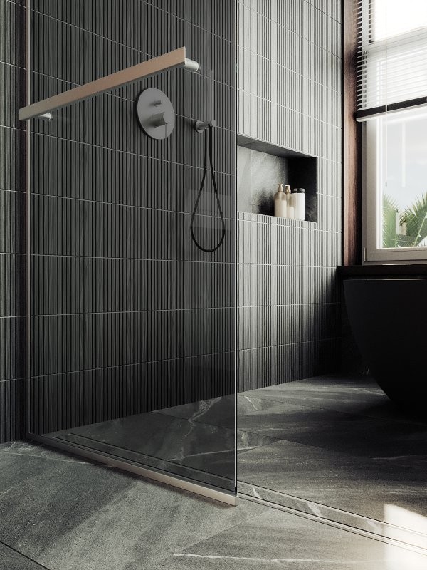 Душевая перегородка Maybahglass MGD-717-5у 119 см, профиль хром матовый, стекло графит