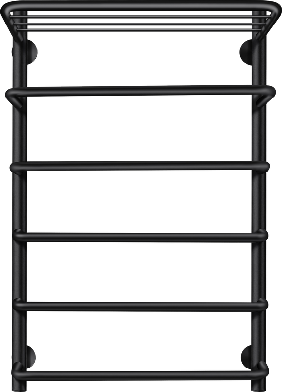Полотенцесушитель водяной Secado Мерида 2 СП 80x55 см, матовый черный, лесенка, с полкой