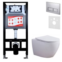 Комплект 3 в 1 Унитаз подвесной Esbano Azalea ESUPAZALW + Инсталляция Fram + Кнопка ESINPRK12MC цвет матовый хром