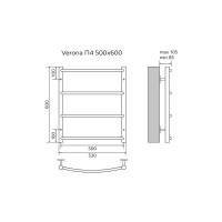 Полотенцесушитель Azario VERONA 500/600 водяной 4 пер. (1"-1/2" Полированный)