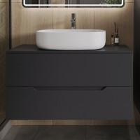 Тумба с раковиной Orange Line 100 подвесная, 2 ящика, матовый графит с раковиной B04-600W