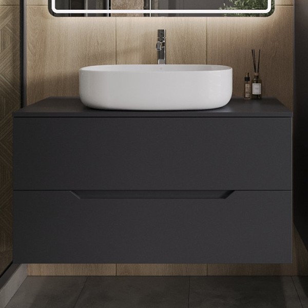 Тумба с раковиной Orange Line 100 подвесная, 2 ящика, матовый графит с раковиной B04-600W