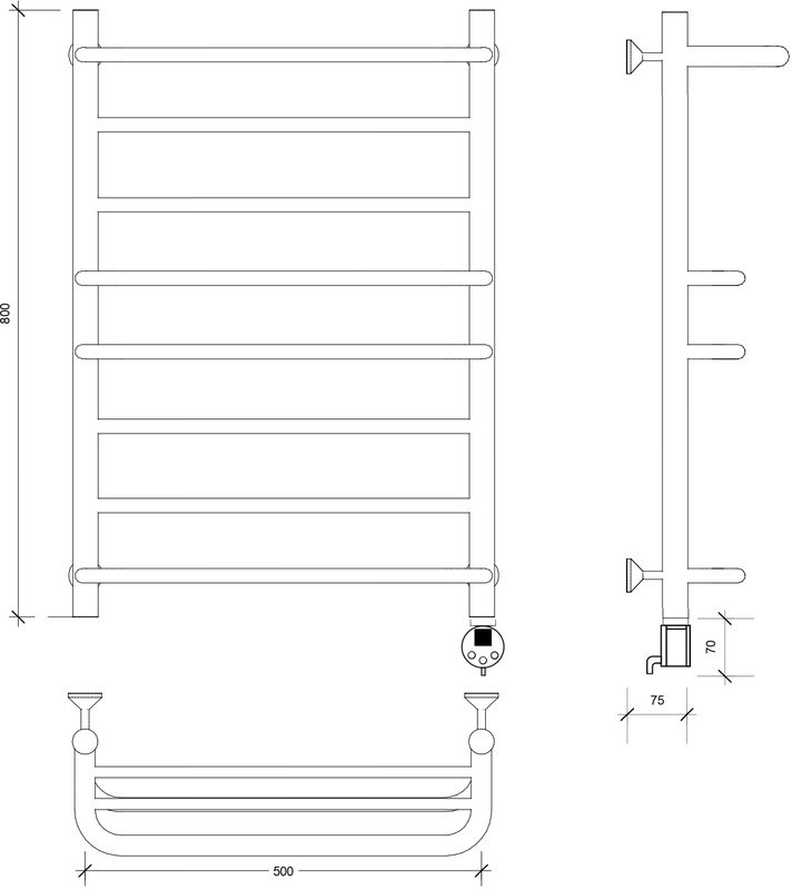Полотенцесушитель электрический Secado Верона 2 80x50 см, подключение справа, матовый черный, лесенка, с полкой