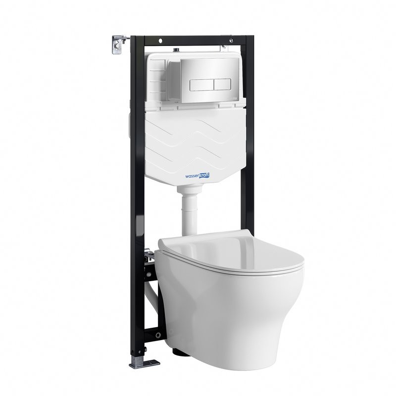 Комплект Унитаз подвесной WasserKRAFT Berkel H001 безободковый + Крышка для унитаза E034 + Система инсталляции для унитазов Aller 10TLT.010.ME + Кнопка смыва CH03