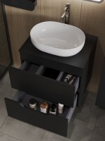 Мебель для ванной комнаты Orange Line 60 подвесная, 2 ящика, матовая черная с раковиной B05-480W