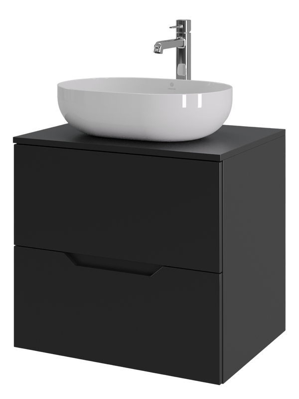 Мебель для ванной комнаты Orange Line 60 подвесная, 2 ящика, матовая черная с раковиной B05-480W