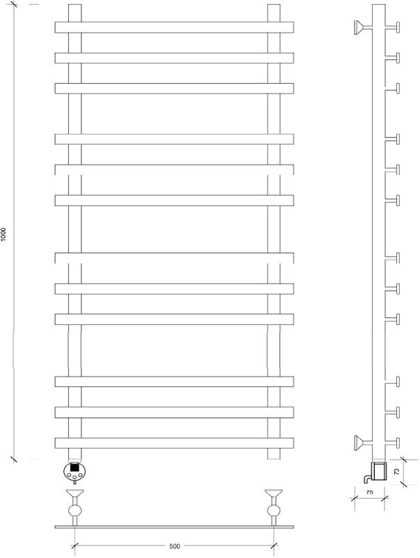 Полотенцесушитель электрический Secado Понтида Плюс, L 100x60 см, подключение слева, матовый черный, лесенка