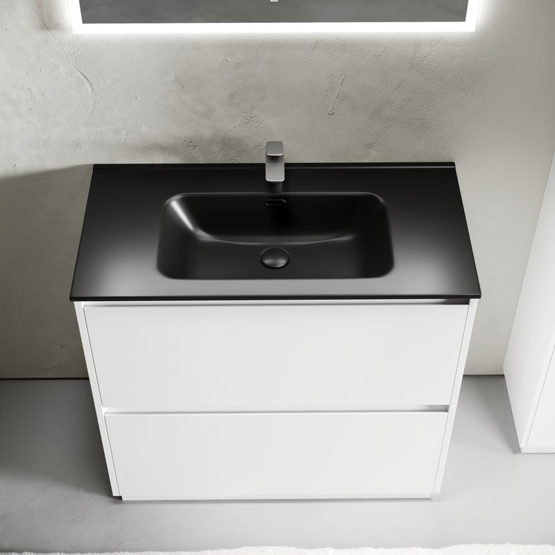 Тумба с раковиной Sancos Libra Floor 90 белый глянец, черная раковина CN7002MB