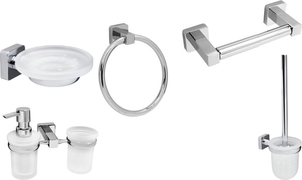 Набор Мыльница Wasserkraft Lippe + Дозатор K-6589 со стаканом + Полотенцедержатель + Ершик + Держатель