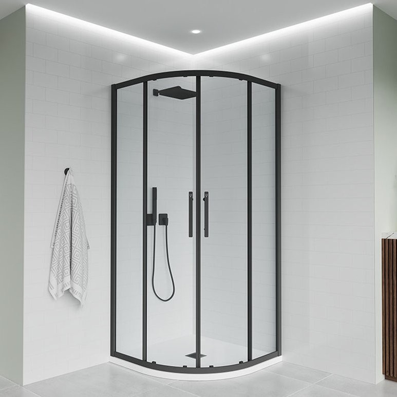 Душевой уголок Veconi Evo 200 B 100х90 см, профиль матовый черный, стекло прозрачное