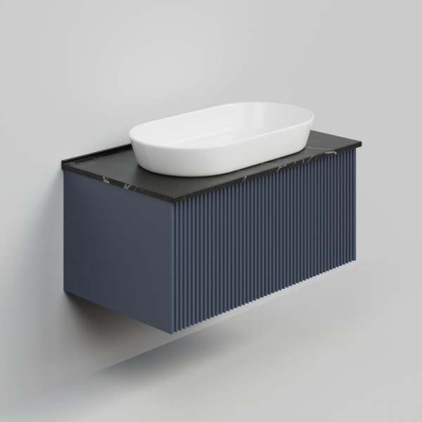 Тумба с раковиной La Fenice Terra 80 подвесная, blu grigio, столешница черный мрамор, раковина белая матовая