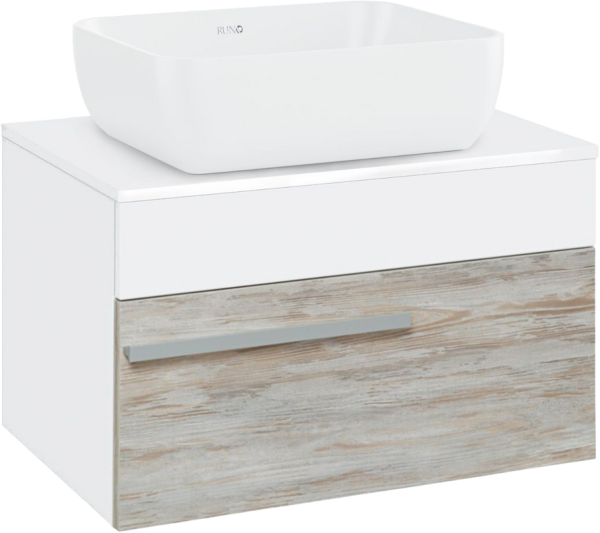Тумба с раковиной Runo Вудлайн 65 подвесная, скандинавский дуб, раковина Cuatro 50