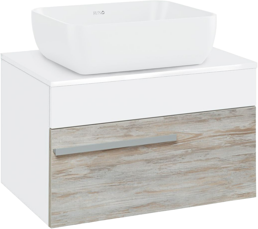 Тумба с раковиной Runo Вудлайн 65 подвесная, скандинавский дуб, раковина Cuatro 50