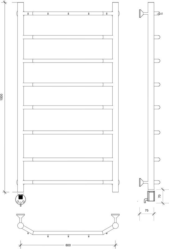 Полотенцесушитель электрический Secado Агата 1 К 100x50 см, подключение слева, графит, лесенка