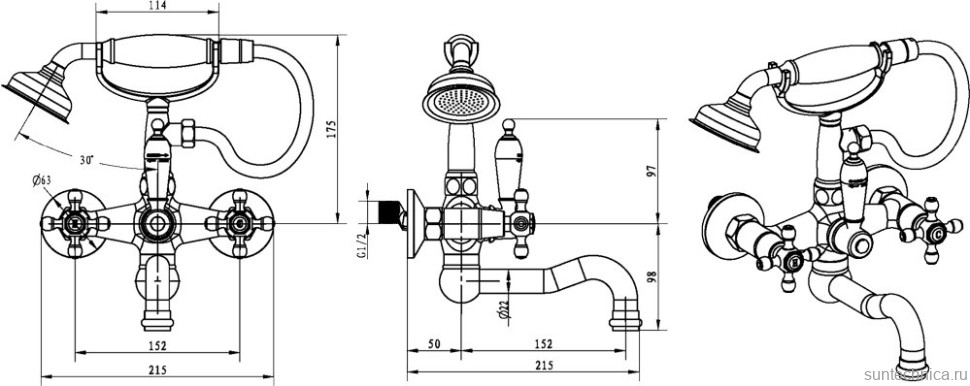 Смеситель для ванны с душем Boheme Camelia 273