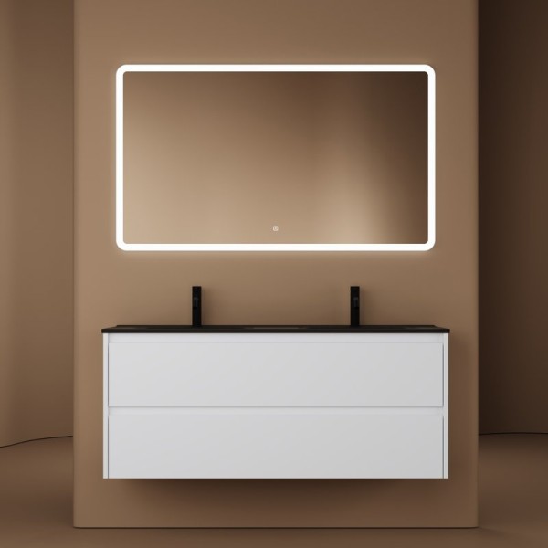 Мебель для ванной комнаты Sancos Libra двойная 120 см, белый глянец, черная раковина