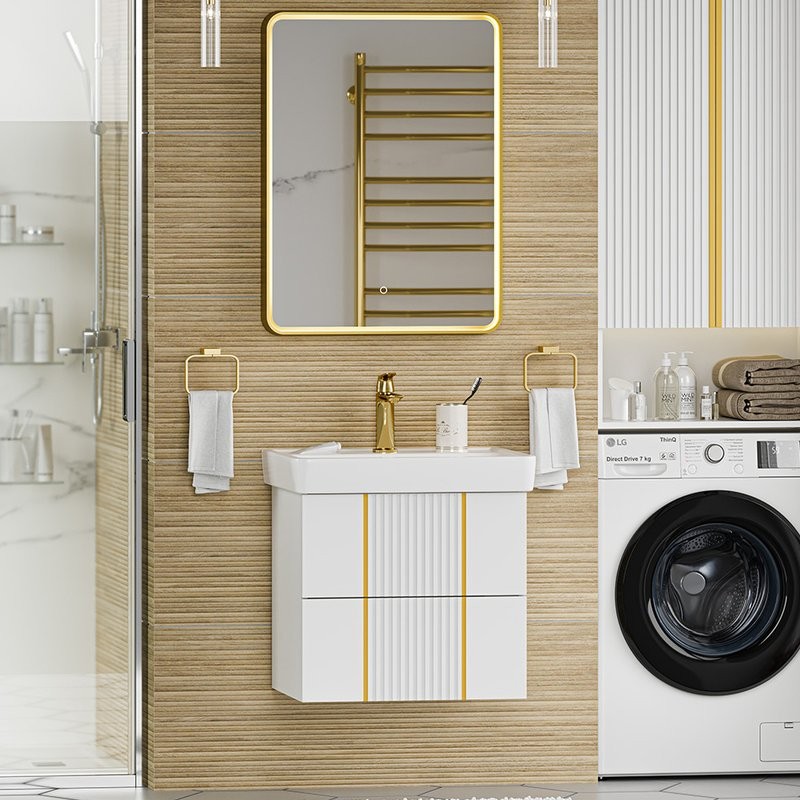 Тумба с раковиной Brevita Vega 60 подвесная, белая, золото