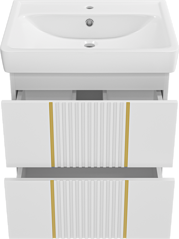 Тумба с раковиной Brevita Vega 60 подвесная, белая, золото