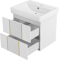 Тумба с раковиной Brevita Vega 60 подвесная, белая, золото