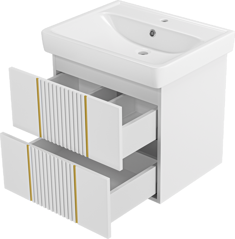 Тумба с раковиной Brevita Vega 60 подвесная, белая, золото