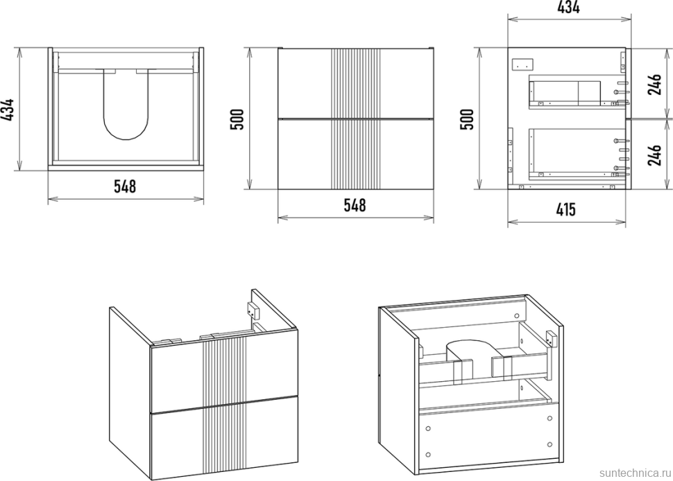 Тумба с раковиной Brevita Vega 60 подвесная, белая, золото