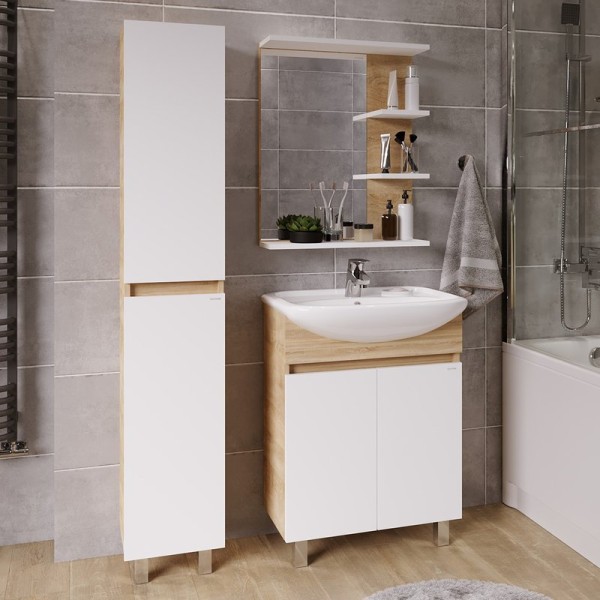 Мебель для ванной комнаты Grossman Поло 60 дуб сонома светлый, белый глянцевый