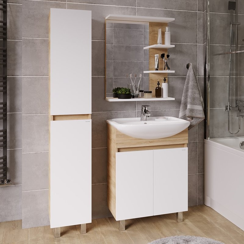 Мебель для ванной комнаты Grossman Поло 60 дуб сонома светлый, белый глянцевый